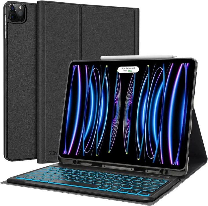 IPad Pro 12.9 Hülle Mit Tastatur & Trackpad – QWERTZ-Layout, Abnehmbar, Für 2015/2017 Modelle – Inkl. Ladekabel