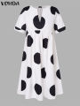 VONDA Women Maxi Long Dress 2024 Summer Bohemian Polka Dot Dress V Neck Party Sundress Loose Vestidos Beach Robe Elegant. 