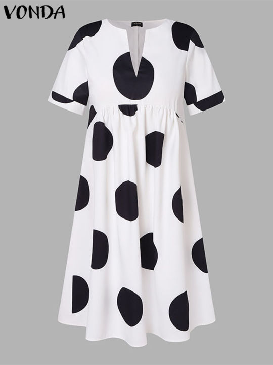 VONDA%20Women%20Maxi%20Long%20Dress%202024%20Summer%20Bohemian%20Polka%20Dot%20Dress%20V%20Neck%20Party%20Sundress%20Loose%20Vestidos%20Beach%20Robe%20Elegant%20-%20Image%204