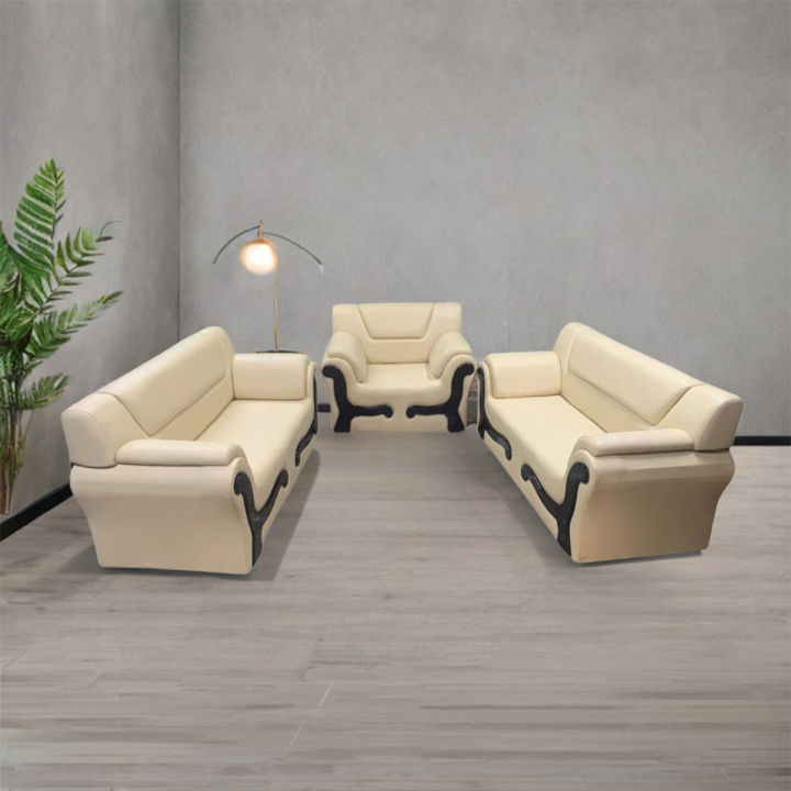 Icon Rolled Arm Leaqueared Sofa Set Home and Office Sofa High Quality Synthetic Leather White and Off White