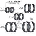 5 Pairs Classic 3mm Wide Stainless Steel Black Color Huggie Hoop Earrings Set for Men Women Hypoallergenic Minimalist Jewelry. 
