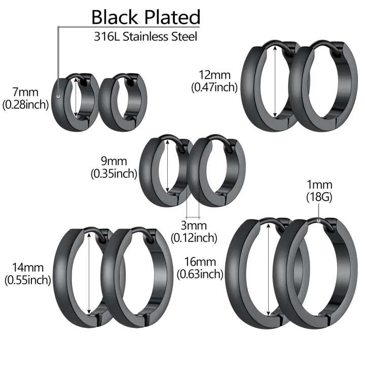 5%20Pairs%20Classic%203mm%20Wide%20Stainless%20Steel%20Black%20Color%20Huggie%20Hoop%20Earrings%20Set%20for%20Men%20Women%20Hypoallergenic%20Minimalist%20Jewelry%20-%20Image%206