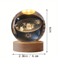 6/8cm 3D Crystal Ball Glass Planet LED Warm Night Light Laser Engraved Solar System Globe Universe Birthday Gift Wooden Base. 