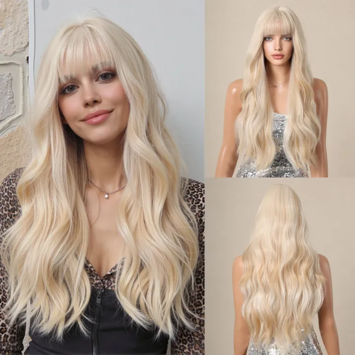 HENRY MARGU Ombre Blonde Synthetic Wig Long Wavy Wig With Bangs For henry-margu-ombre-blonde-synthetic-wig-long-wavy-wig-with-bangs-for