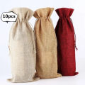 10pcs New Wine Bags Red Wine Bottle Covers Champagne Pouch Burlap Packaging Bag Wedding Party Decoration Wine Bags.