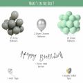 pack of 55 pcs theme set DIY pastel green & grey happy birthday decoration for girls, boys, kids, wife, husband decorations kit/metallic silver helium balloons/cursive banner/backdrop/party props items–55 pcs. 