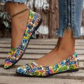 Women's Pointed Toe Graffiti Print Ballet Flats Lightweight Slip-On Non-Slip Fashion Casual Flat Shoes Large Size. 