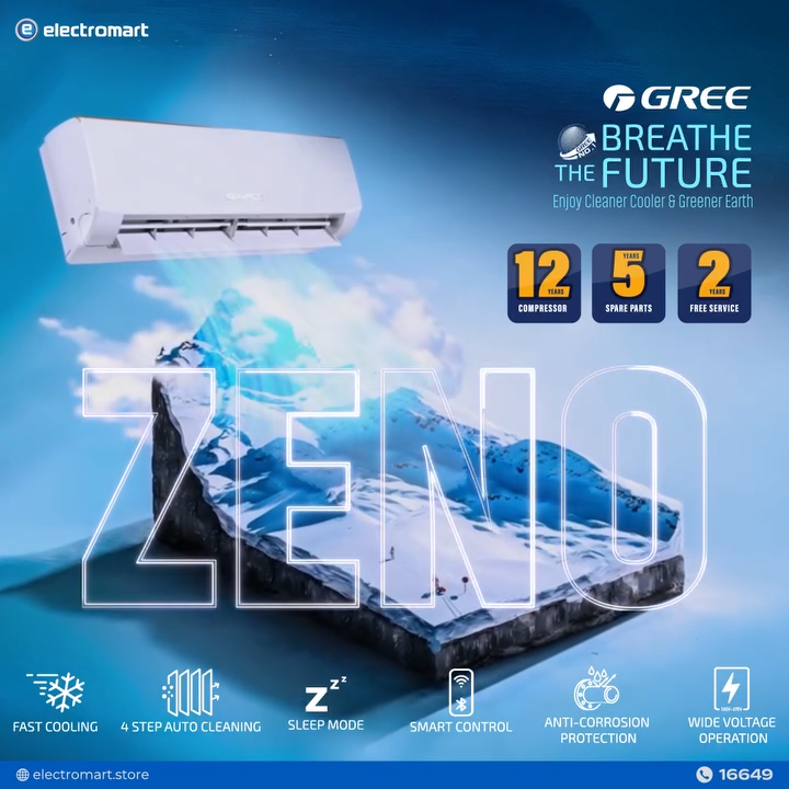 ❄️ Gree Official Inverter AC (GS-12XZNA3V - Zeno Series) 1.0 Ton 2025 model 🚚 Free Delivery  💳 0% EMI Available, Official Warranty by Electromart with Free Delivery