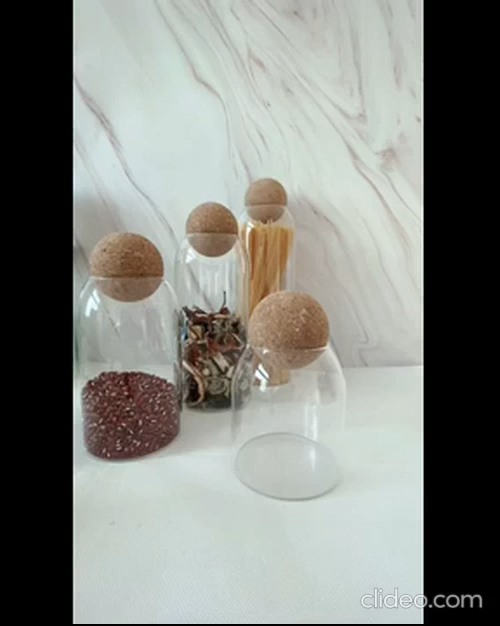 3 Pcs Glass Jars with Cork Ball Lid Set Kitchen Food Terrarium Airtight ...