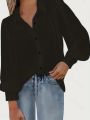 Plus Size 1XL-5XL Women Solid Shirt Long Sleeve Lapel Neck Loose Lantern Sleeve Blouses New Autumn Commuting Fashion Shirts.