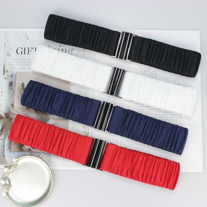 Retro Fashion Down Coat Waist Belt 5cm Wide Casual Pleated Stretch Waistband Buckle Solid Color Elastic Down Jacket Waistband
