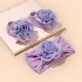 Flower Baby Headband and Socks Set Newborn Girl Soft Nylon Hairband Elastic Floral Turban Short Sock Infant Headwear set. 