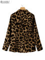ZANZEA Leopard Print Lightweight Blazer for Women Autumn Notched Lapel Long Sleeve with Shoulder Pad Woman Commute Outerwear. 
