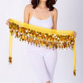 Purple Sequin Belly Dance Hip Scarf with Gold Coins, Shiny Fringe, Elastic Waistband – Perfect for Performances, Workouts, and D.