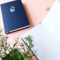Black or Navy BuJo Potion Sparkle Minimalistic Bullet Journal Notebook Dot grid Diary Dotted pages Holographic Foil on leather journals. 