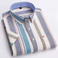 100% Cotton Breathable Men Oxford Short Sleeve 2024Summer Plaid Striped Male Clothes Business Regular Fit Oversized shirts S~7XL. 