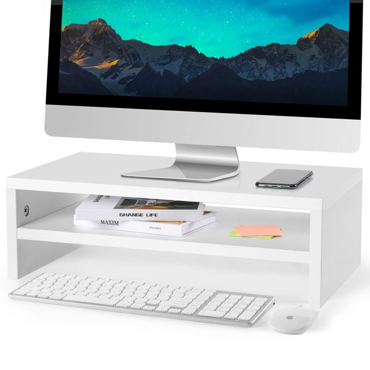 VTEC Home Modern Wooden Monitor Stand / 2-Tier / Arm Riser / Desk Storage Organizer / Laptop Printer Stand / Desktop Monitor Stand / LCD TV Laptop Rack / Computer Screen Riser / Shelf Platform / Office Desk Tool / Kids Table Tool - KTT 305