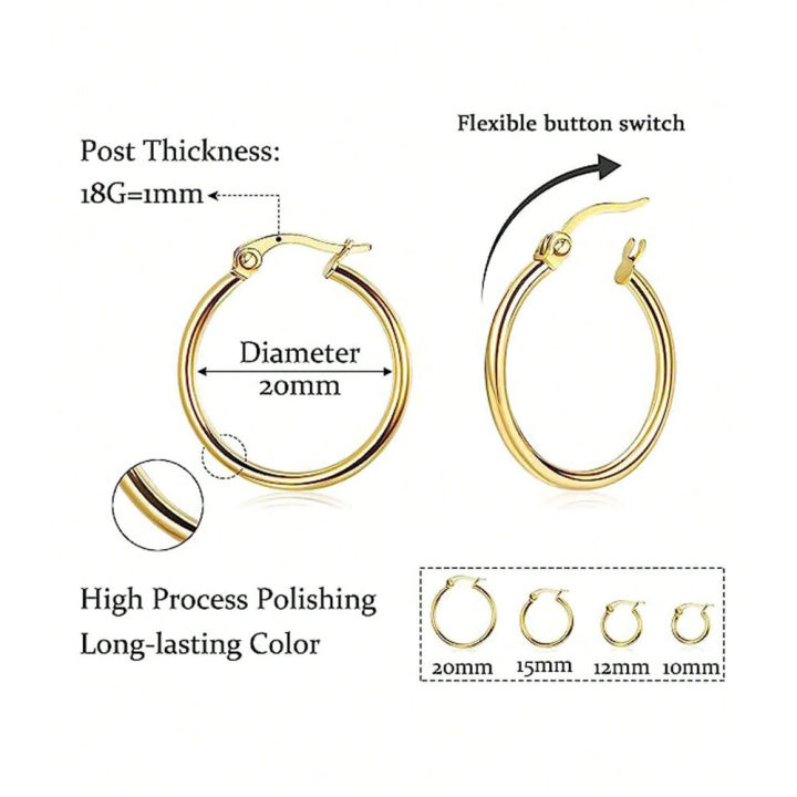 4%20Pairs%20Silver%20Stainless%20Steel%20Hoop%20Stackable%20Earrings%20for%20Women,%2014K%20Gold%20Plated%20Simple%20Cute%20Huggie%20Earrings%20for%20Girl%20-%20Image%203