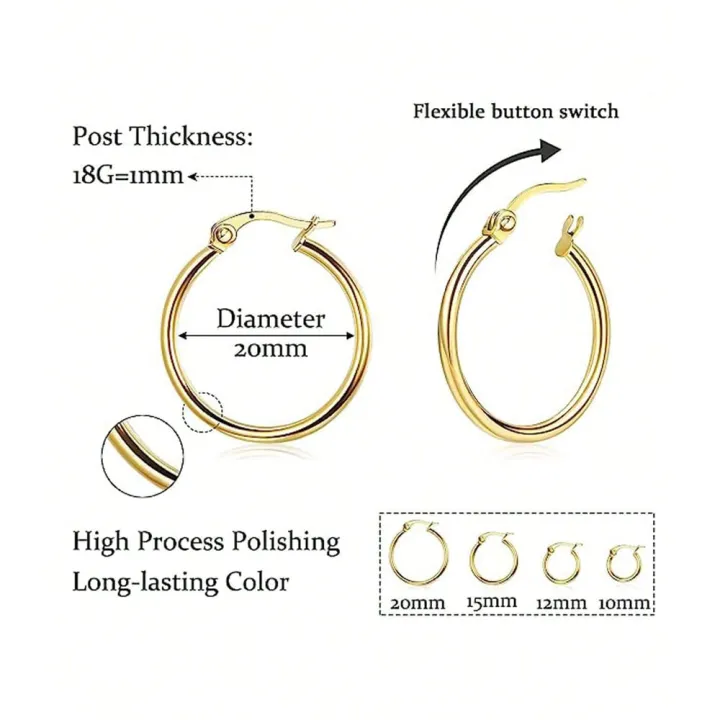 4%20Pairs%20Silver%20Stainless%20Steel%20Hoop%20Stackable%20Earrings%20for%20Women,%2014K%20Gold%20Plated%20Simple%20Cute%20Huggie%20Earrings%20for%20Girl%20-%20Image%203