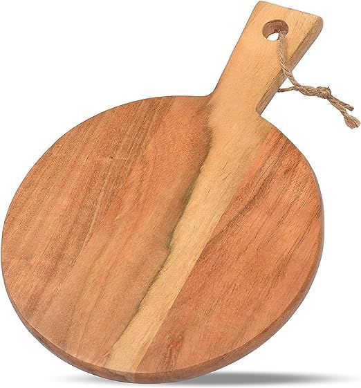 Round Wood Cutting Board with Handle for Chopping and Serving Charcuterie, Cheese, Pizza, Bread SULTAN'S EMPIRE