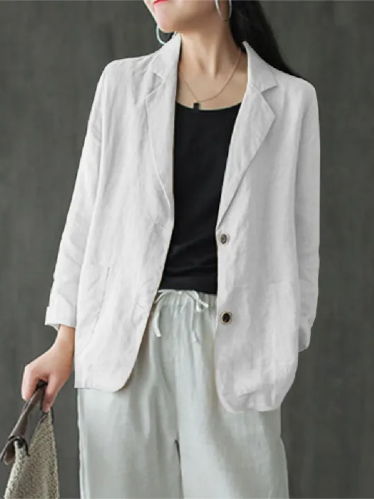 ZANZEA%20Women%20Summer%20Blazer%20Thin%20Stylish%20Long%20Sleeve%20Lapel%20Neck%20Blazer%20Vintage%20Solid%20Buttons%20Down%20Outwear%20Casual%20Suits%20Coats%20-%20Image%205