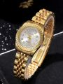 1 PCs Fashion Gold Steel Band Women's Quartz Watch. 