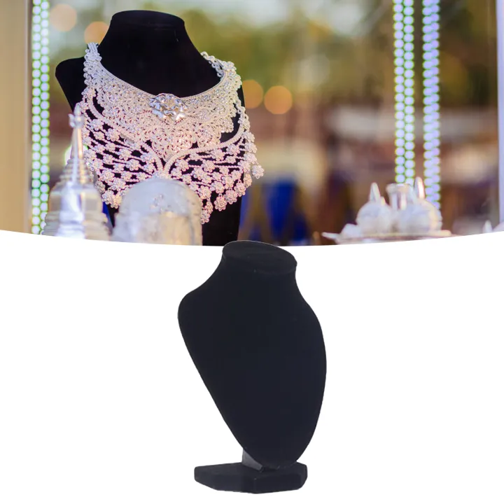 Necklace%20Mannequin%20Bust%20Elegant%20Fashionable%20Portable%20Wooden%20Black%20Lint%20Necklace%20Display%20Holder%20for%20Jeweler%20for%20Home%20-%20Image%202