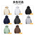 Loose casual American BF hoodie jacket light gray simple solid color cardigan trendy men's autumn new style. 