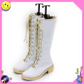 Hot Aesthetic White Leather Cosplay Boots - Halloween Comic-con Carnival Role Play Shoes.