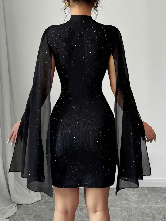 %20Women's%20Stand%20Collar%20Cape%20Mini%20Dress%20Sequins%20Sparkling%20Club%20Party%20Night%20Out%20Fitted%20Bodycon%20Elegant%20Autumn%20Winter%20-%20Image%202