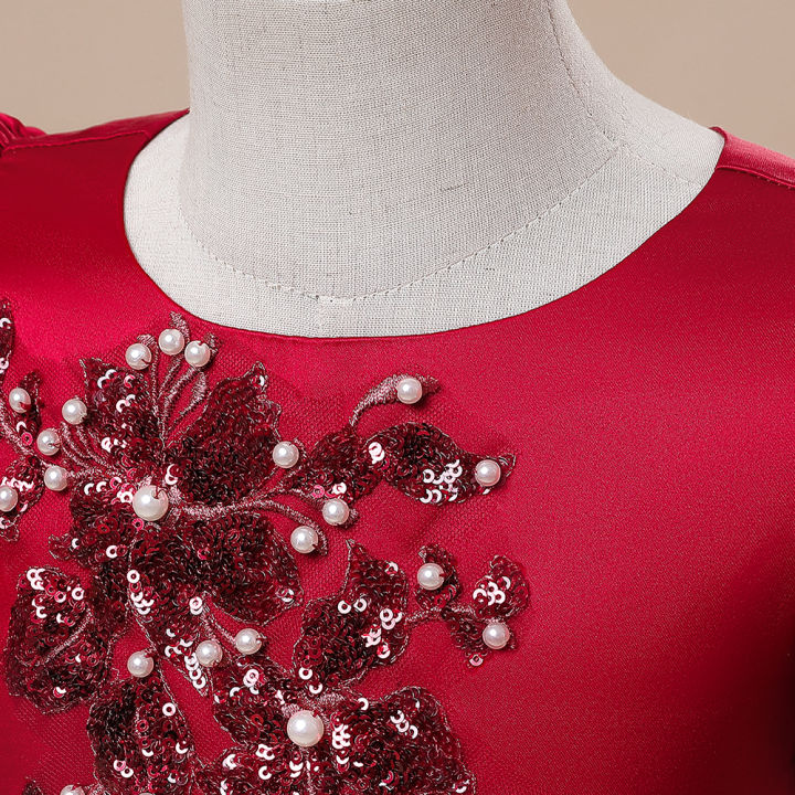 Teen%20Girls%20Red%20Christmas%20Dress%204%2014Yrs%20Children%20Printed%20Birthday%20Princess%20Costume%20Puff%20Sleeve%20Flower%20Girl%20Wedding%20Party%20Dresses%20-%20Image%205