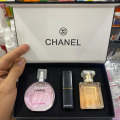 Gift set with 2 Chanel perfumes and matching lipstick for women. 