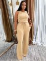 Solid Casual Jumpsuit for Women Sleeveless Drawstring High Waist One Pieces Rompers and Jumpsuits Summer Outfits Combinaison. 