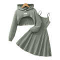 Autumn And Winter Women's And Children's Casual Fashionable Elegant Short Top&Dress Two-Piece Set.