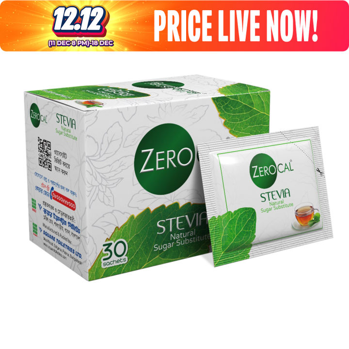 Zerocal Stevia Natural Sugar Substitute 30 Sachets