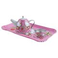 15 Pieces Hello Kitty Tin Tea Role Play Toy Set for Kids - Metal Teapot and Cups Kitchen Playset. 