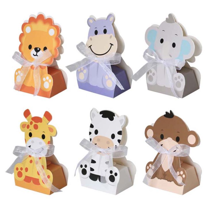 12PCS Safari Animal Favor Boxes Jungle Animal Party Goodie Boxes Animal Theme Birthday Party Baby Shower Supplies