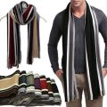 Cashmere Men Striped Scarf Fashion Thick Tassel Stole Neck Wrap Neck Warm Soft Winter Long Shawl.
