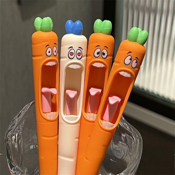 4pcs%20Funny%20Carrot%20Press%20Type%20Black%20Quick%20Dry%20Gel%20Pen%20High%20Value%20Creative%20Stress%20Relief%20Writing%20Tool%20for%20Study%20Office%20School%20-%20Image%203