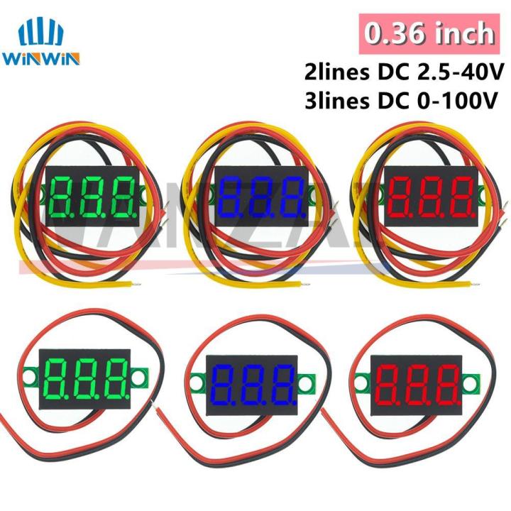 0.36 Inch 0.36" Digital Voltmeter Red Green Blue DC 2.5-40V 0V-100V 2/3 Lines 3 digit Voltage Panel Meter Display led Color