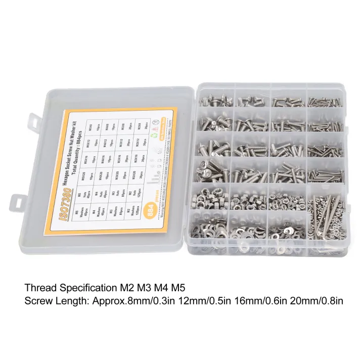884%20Pcs%20Stainless%20Steel%20Screw%20Nut%20Washer%20Wrench%20Kit%20M2%20M3%20M4%20M5%20Half%20Round%20Head%20Hex%20Socket%20Screws%20Nuts%20Washers%20Wrench%20Set%20-%20Image%204
