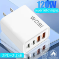 120W USB Charger Quick Charge 3.0 Type C PD Fast Charging Wall Mobile Phone Adapter for iPhone 15 Samsung Xiaomi EU/US/UK Plug.