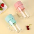 Mason juicer blender Portable Usb mini juser 2 in 1mini drinking glass + juicer  with same color straw.getfresh by our new design usb portable juicer with blades. 