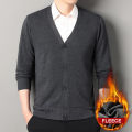 Mens Autumn Clothes Fleece Cardigan Jacket Knitted Sweater Outwear V-neck Fashion Cardigans Warm Men's Top.