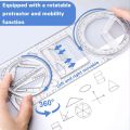 Multifunctional Geometry Ruler, Math Drawing Ruler, Geometric Drawing Template, Measuring Tool, Transparent Plastic, for Student, School.