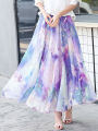 Summer Chiffon Leopard Print Holiday Bohemia Maxi Skirt Vacation Beach Korean Elastic Waist Long Skirts For Woman boho. 