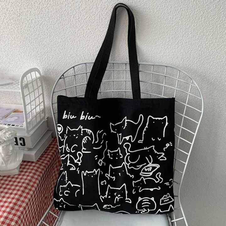 2026%20Canvas%20Bag%20Womens%20Handbag%20Shopping%20Bag%20Cute%20Cat%20Zipper%20Handbag%20Designer%20Bag%20Japanese%20Style%20Cartoon%20Small%20Shoulder%20Bag%20-%20Image%205