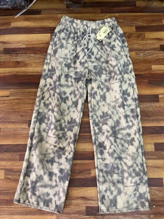 American Retro Tie-Dye Printed Casual Wide-Leg Pants for Women, New Spring and Autumn High-Waisted Loose Slimming Drapey Floor-Length Trousers