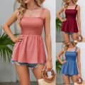 Female Summer Sleeveless Suspenders Pleated Ruffle Slim Tunic Casual A-line Tops Vest Solid Color Daily Outdoor Versatile Cloth. 