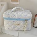 Fashion Cherry Tote Women Makeup Bag Portable Cute Ladies Cosmetic Toiletry Storage Pouch Handbag Cotton Quilted Zipper Bag.